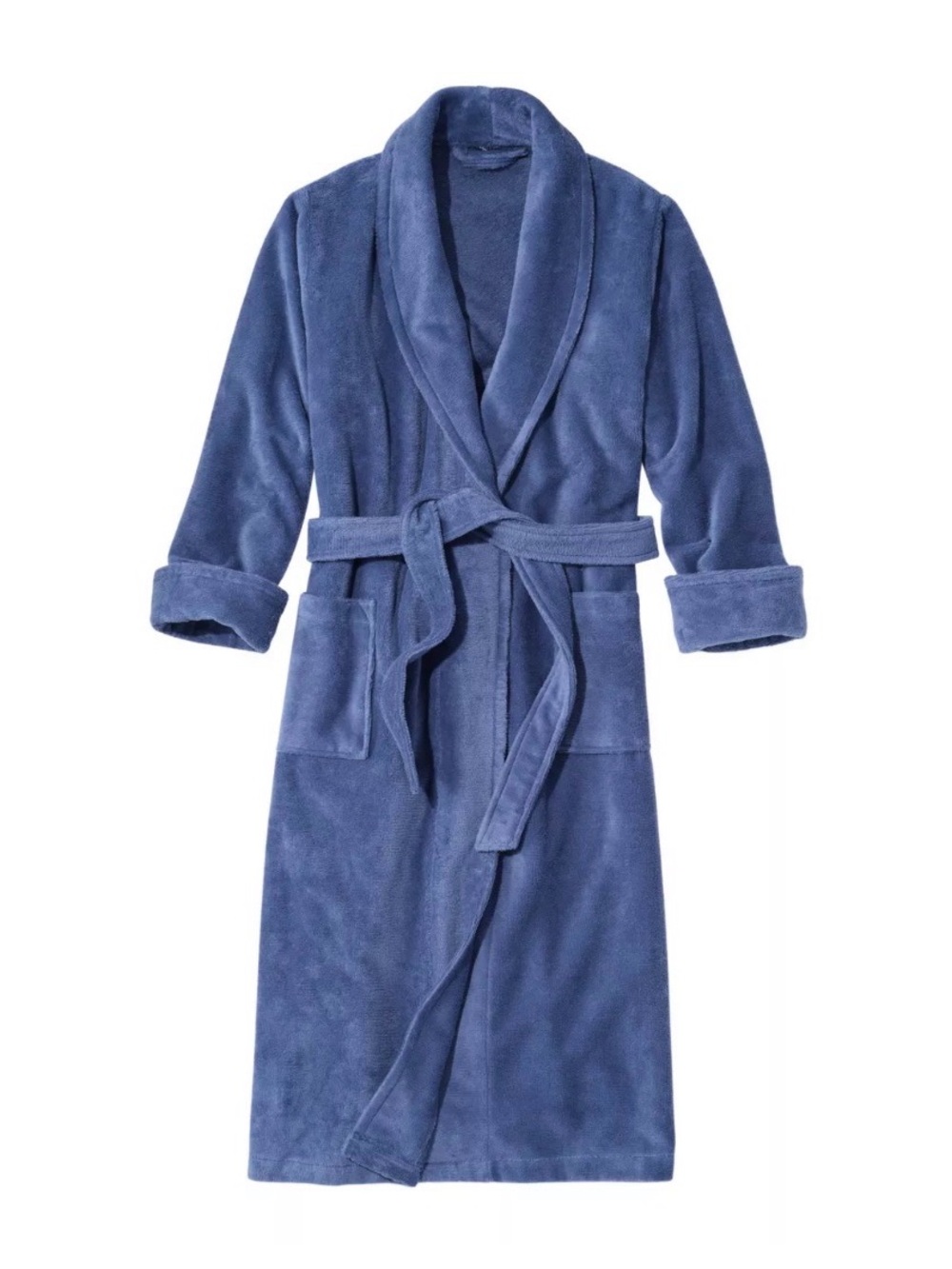 Land’s End Women's Polartec Fleece Cozy Plush Long Wrap Robe Blue Petite Large